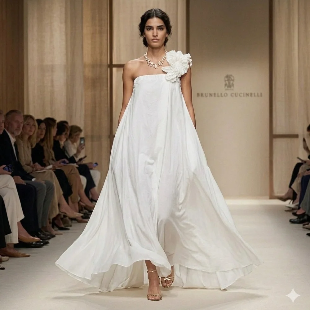 🔥🥰🔥🥰 Brunello Cucinelli one shoulder ivory gown size M - Picture 1 of 16